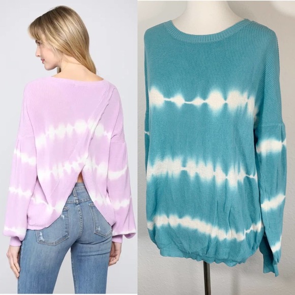 Fate Sweaters - NWT FATE INC. Blue White Tie Dye Lightweight Open Back Cotton Sweater